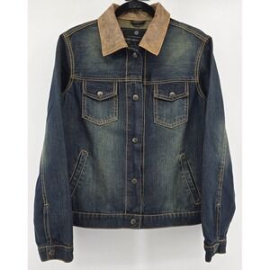 Brush Creek Ranch Denim Jacket Womens M Western Faux‎ Leather Collar Snap Logo